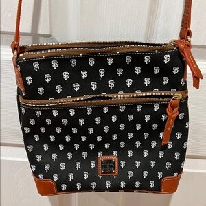 Dooney & Bourke Black and Brown Crossbody Bag with Leather Trim